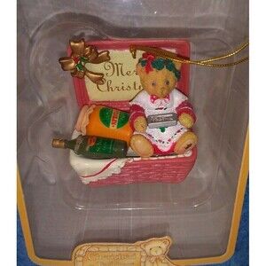 Vtg Enesco Cherished Teddies Bear Ornament 1998 Merry Christmas Basket 406627